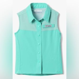 NWT Girls medium 10/12 Columbia Tatiami Sleeveless collared shirt Dolphin blue
